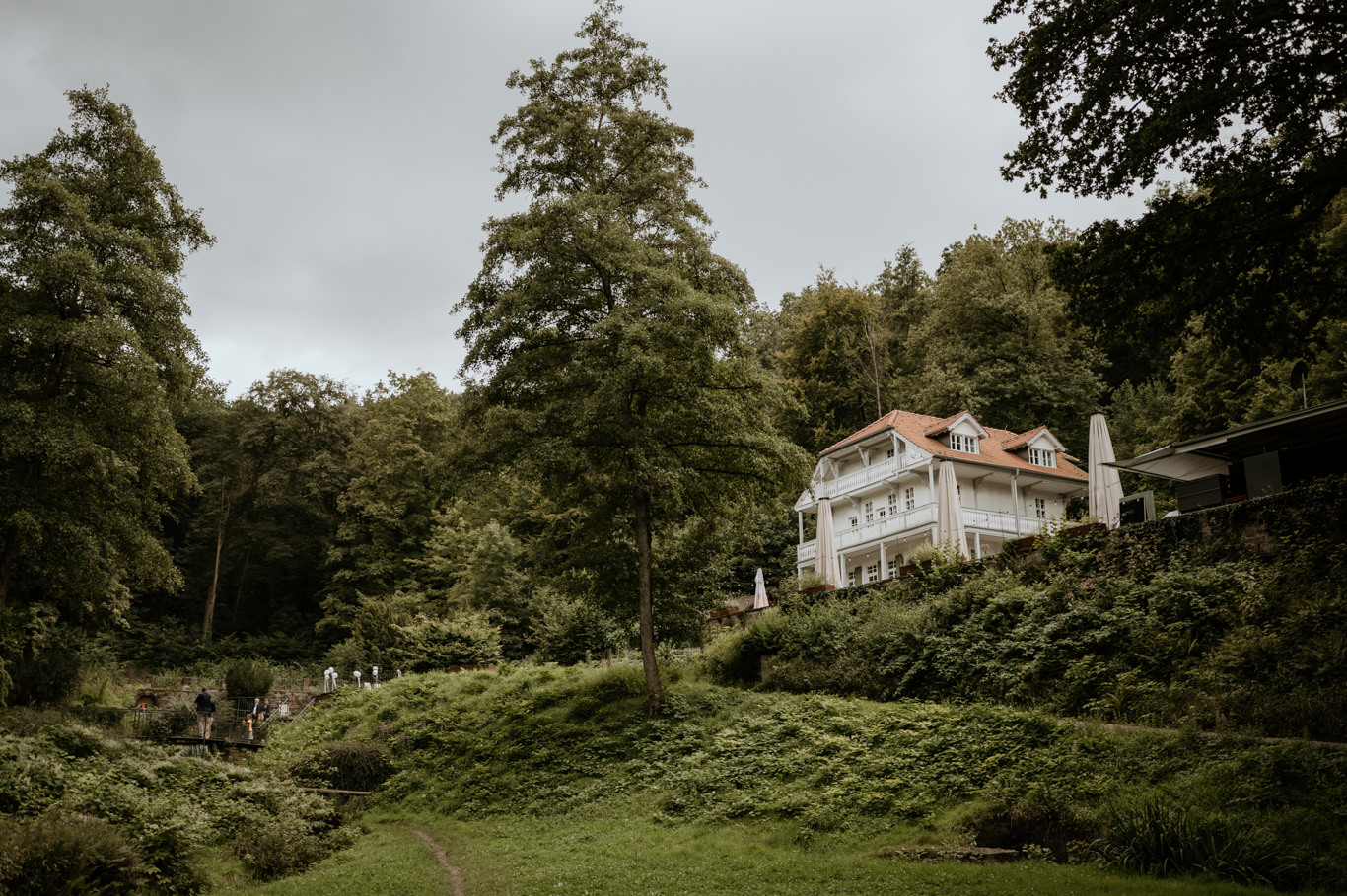 Villa liegt auf einem grünen Hügel am Wolfsbrunnen Heidelberg